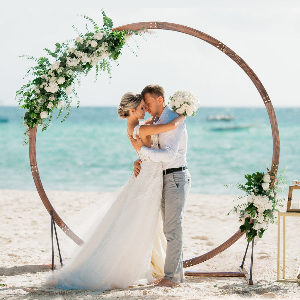 Wooden Wedding Arch Solid Wood Arbor Backdrop Stand for Wedding Ceremony-Round
